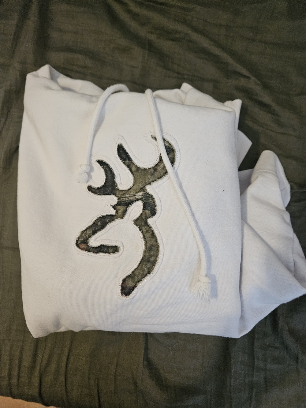 Browning White Hoodie with Camouflage Buckmark Logo